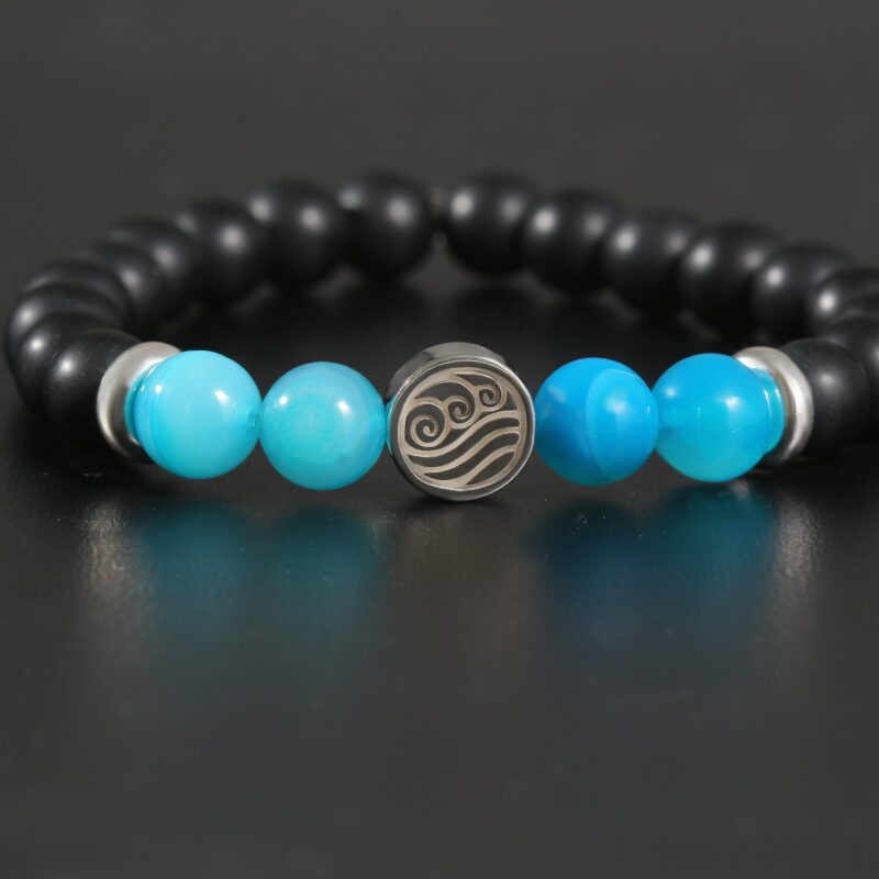 Pulsera del elemento Agua hecha en plata de ley, ónice y ágata