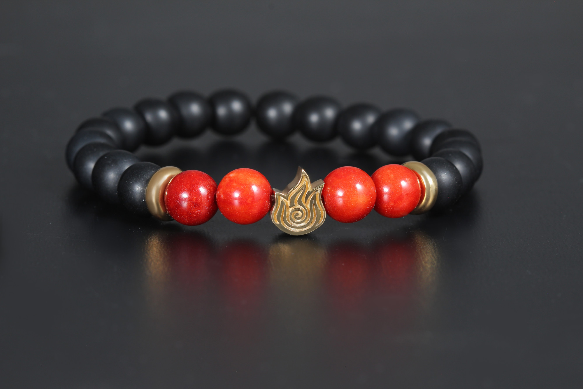 Pulsera del elemento Fuego hecha en plata de ley, ónice y ágata