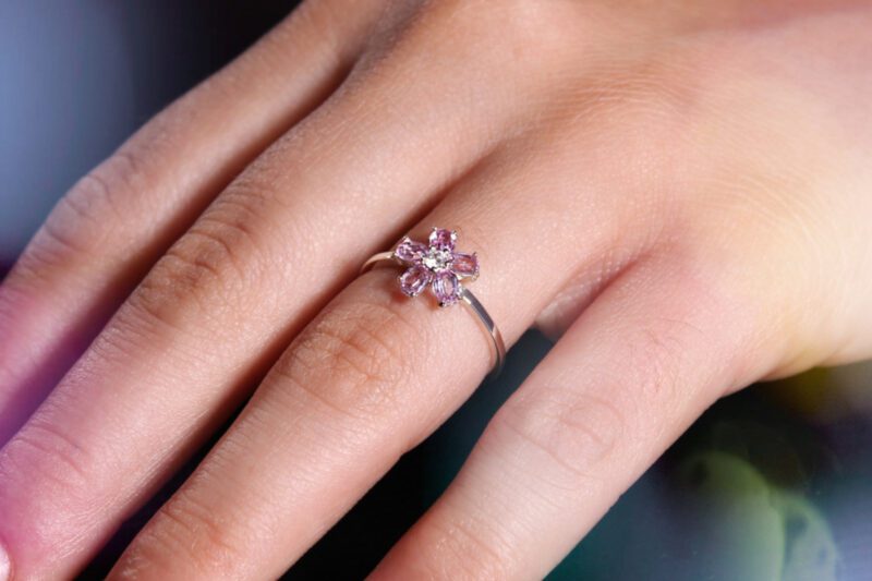 Handmade ring with a sakura flower