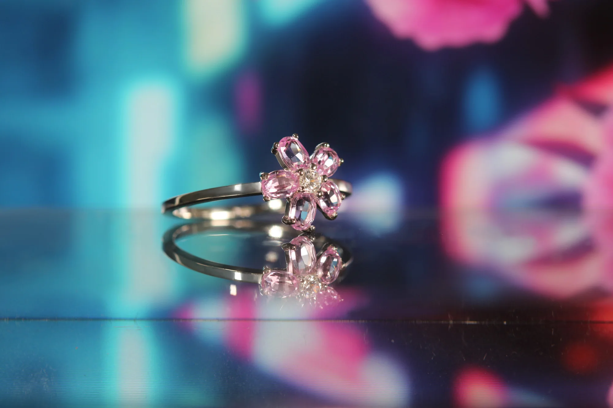 Handmade geek jewelry ring made with a Sakura flower